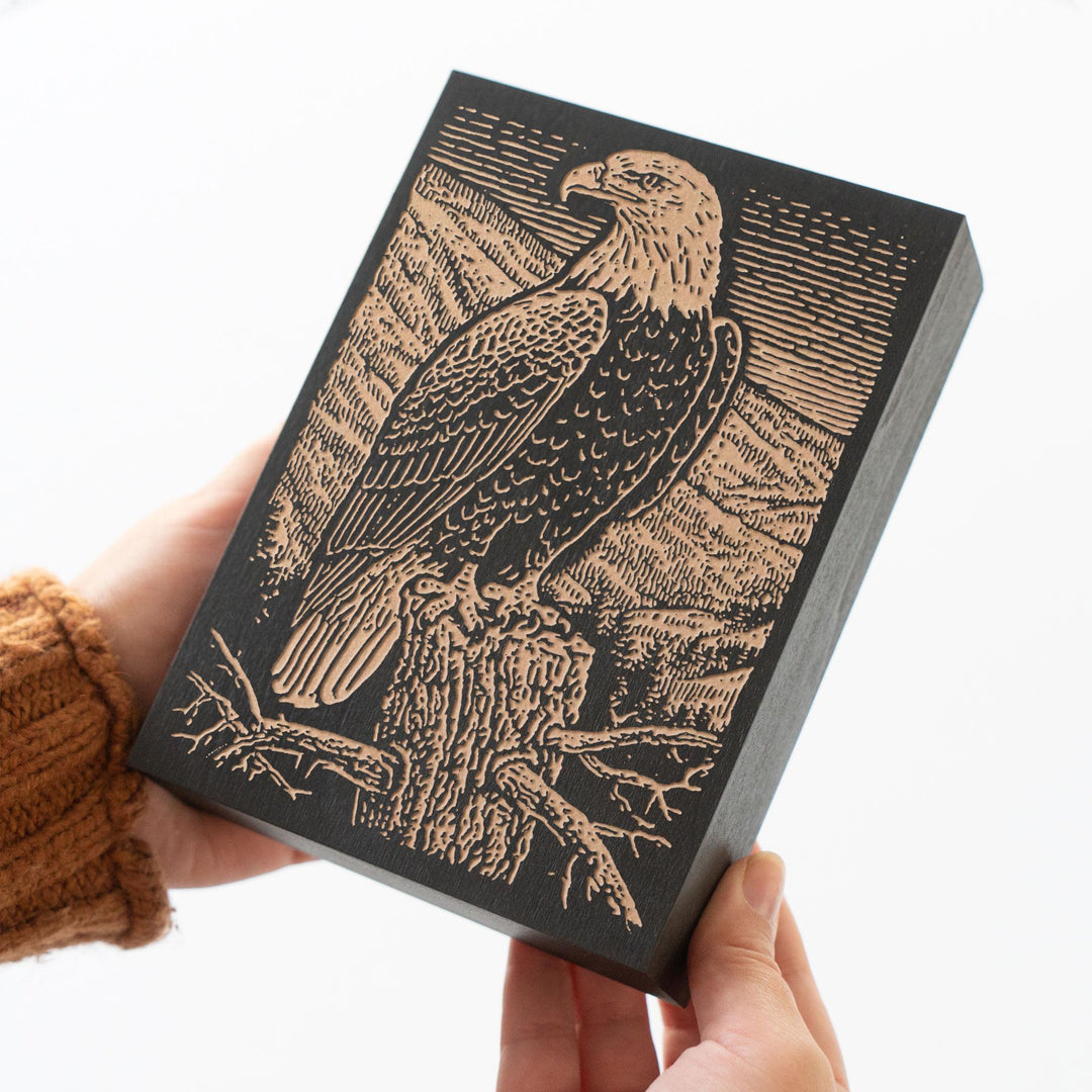 Bald Eagle on Dead Pine Engraved Wood Panel