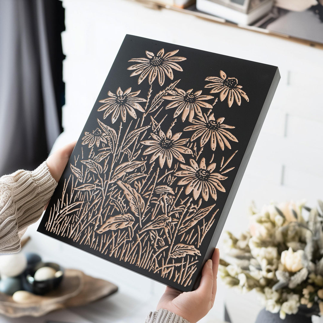 Black Eyed Susan Engraved Wood Panel