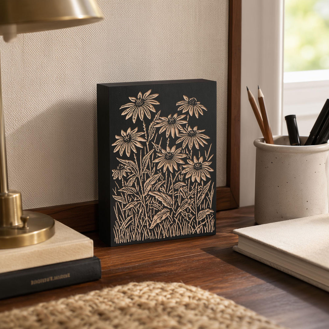 Black Eyed Susan Engraved Wood Panel