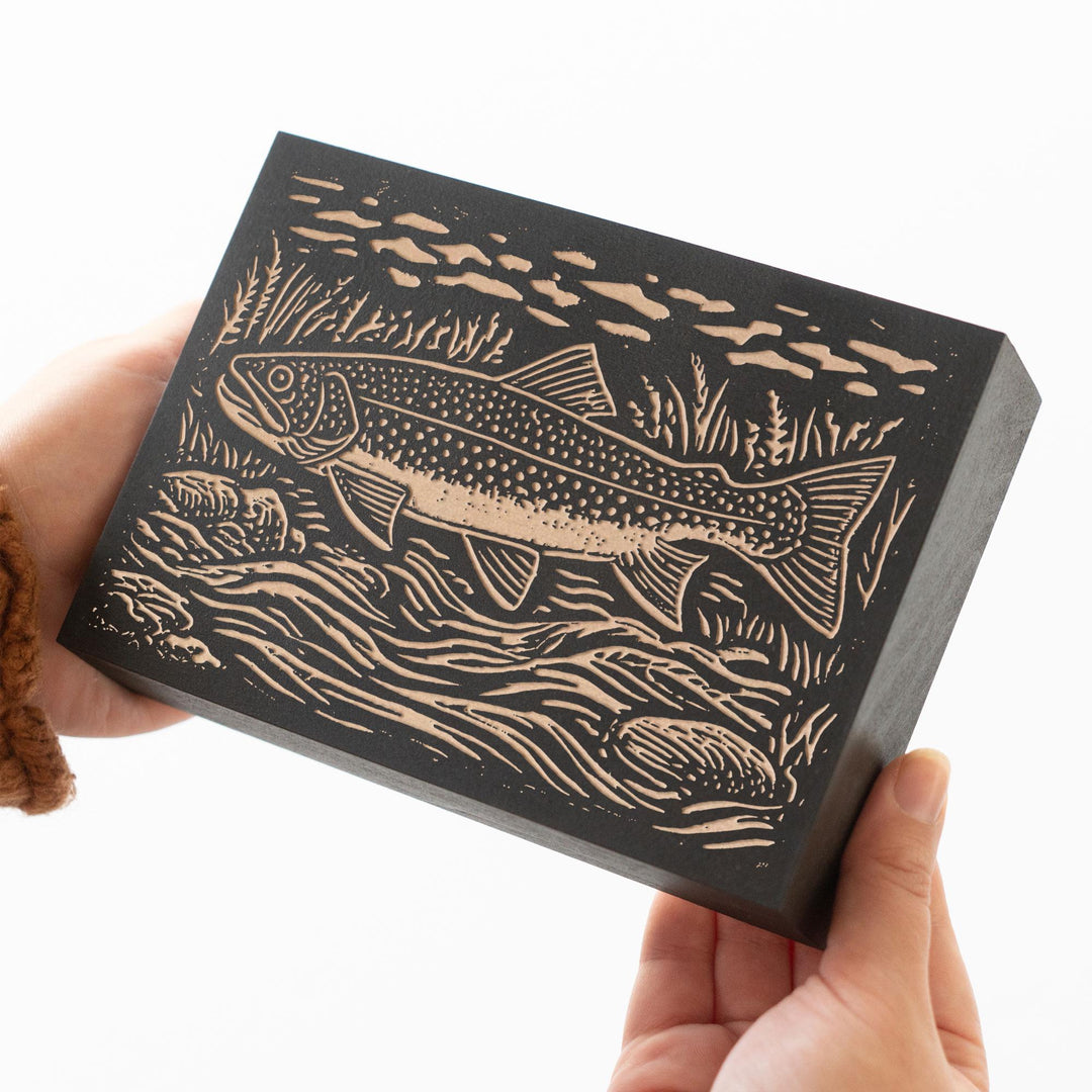 Brook Trout in River Engraved Wood Panel