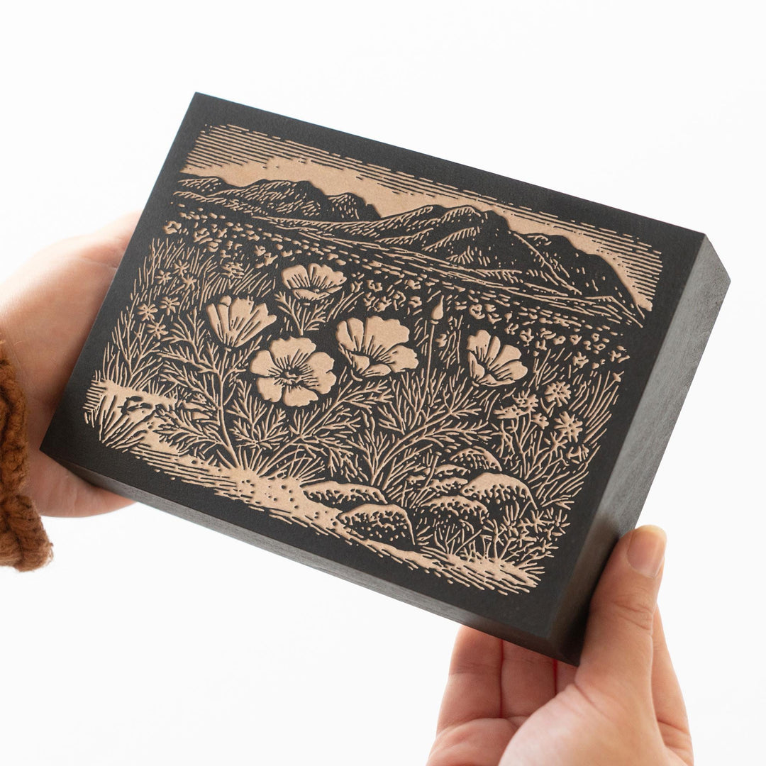 Desert Wildflowers and Poppies Engraved Wood Panel