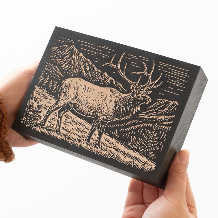 Elk in High Country Engraved Wood Panel
