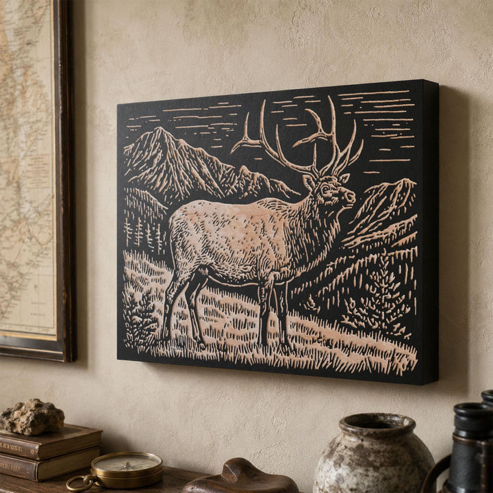 Elk in High Country Engraved Wood Panel