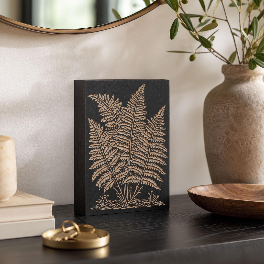 Fern Fronds Engraved Wood Panel