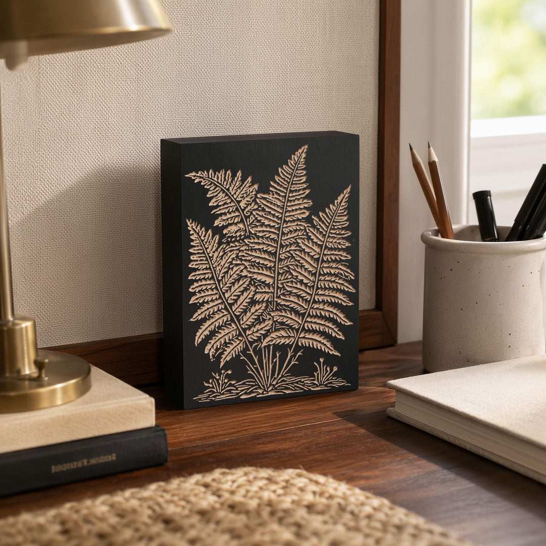 Fern Fronds Engraved Wood Panel