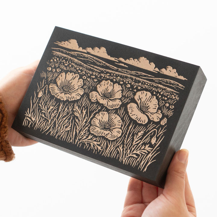 Field of Poppies Engraved Wood Panel