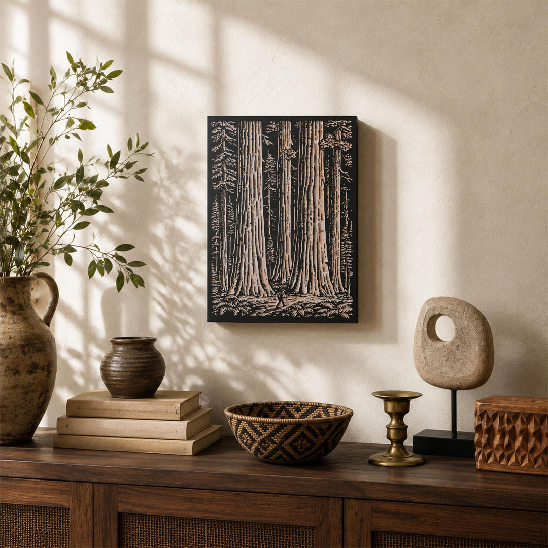 Giant Sequoia Trunks Engraved Wood Panel