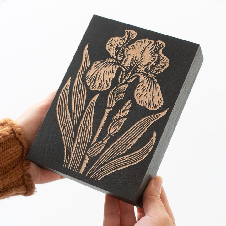 Iris Flower Engraved Wood Panel
