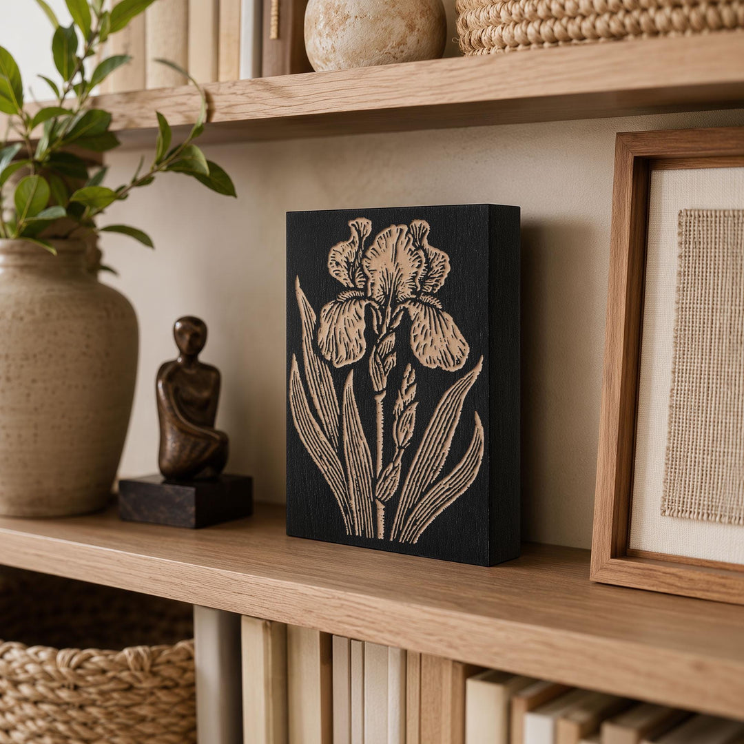 Iris Flower Engraved Wood Panel