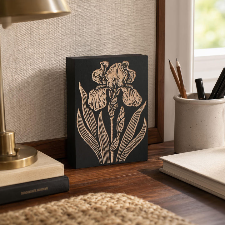 Iris Flower Engraved Wood Panel