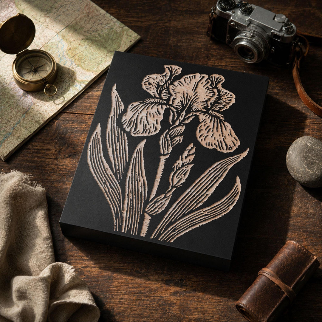 Iris Flower Engraved Wood Panel