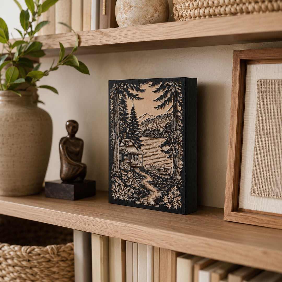 Lake Cabin Engraved Wood Panel
