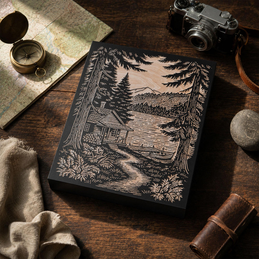 Lake Cabin Engraved Wood Panel