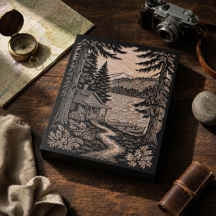 Lake Cabin Engraved Wood Panel