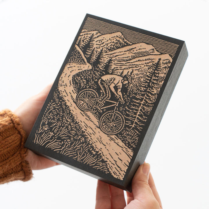 Mountain Biker Engraved Wood Panel