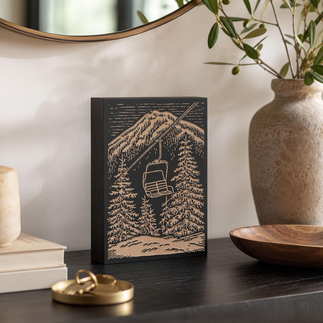 Single Chairlift Engraved Wood Panel