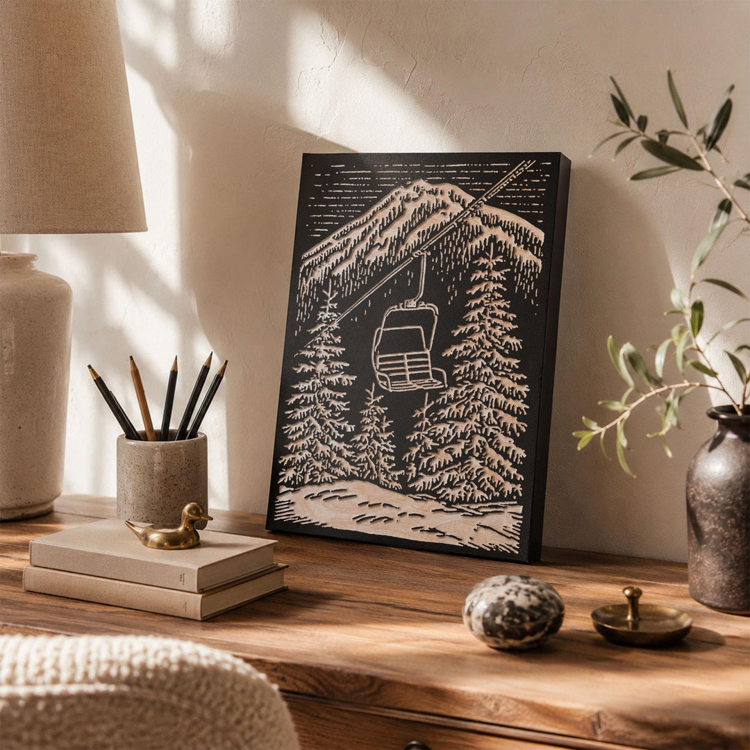 Single Chairlift Engraved Wood Panel