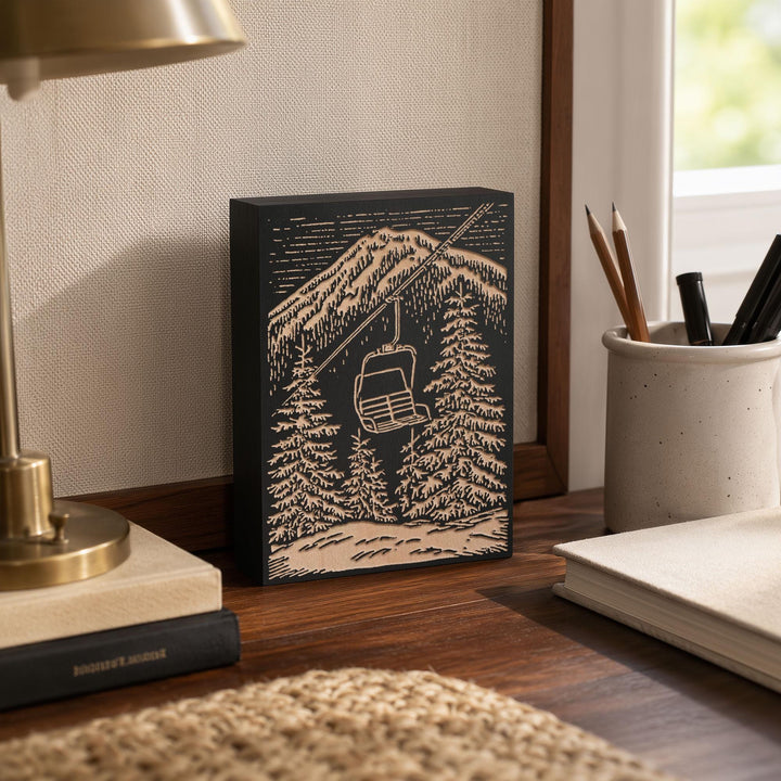 Single Chairlift Engraved Wood Panel