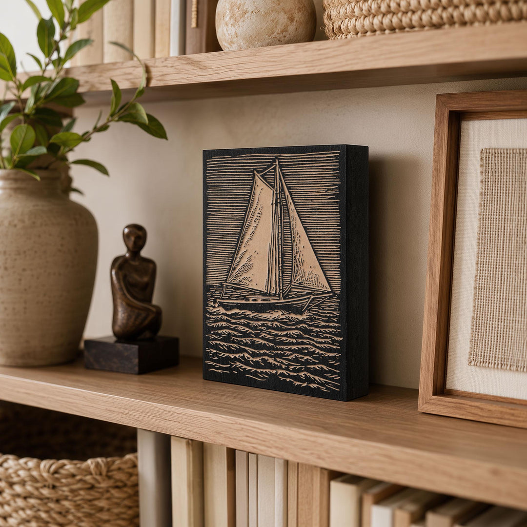 Single Mast Sailboat Engraved Wood Panel