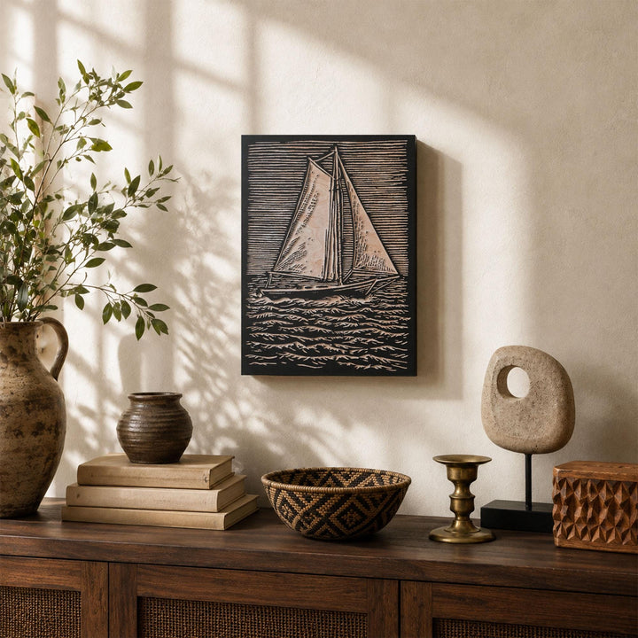 Single Mast Sailboat Engraved Wood Panel