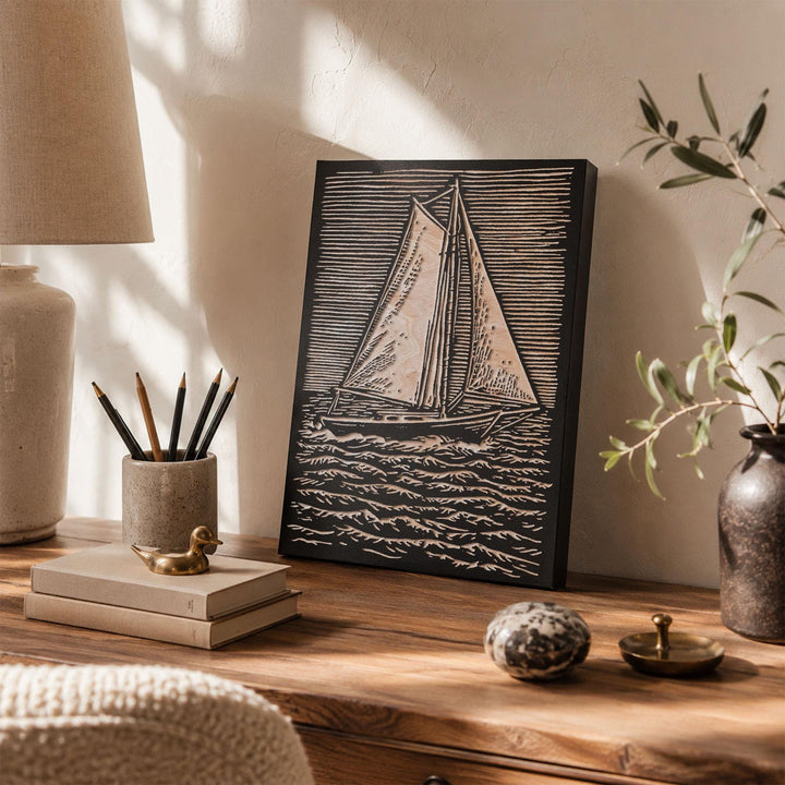 Single Mast Sailboat Engraved Wood Panel