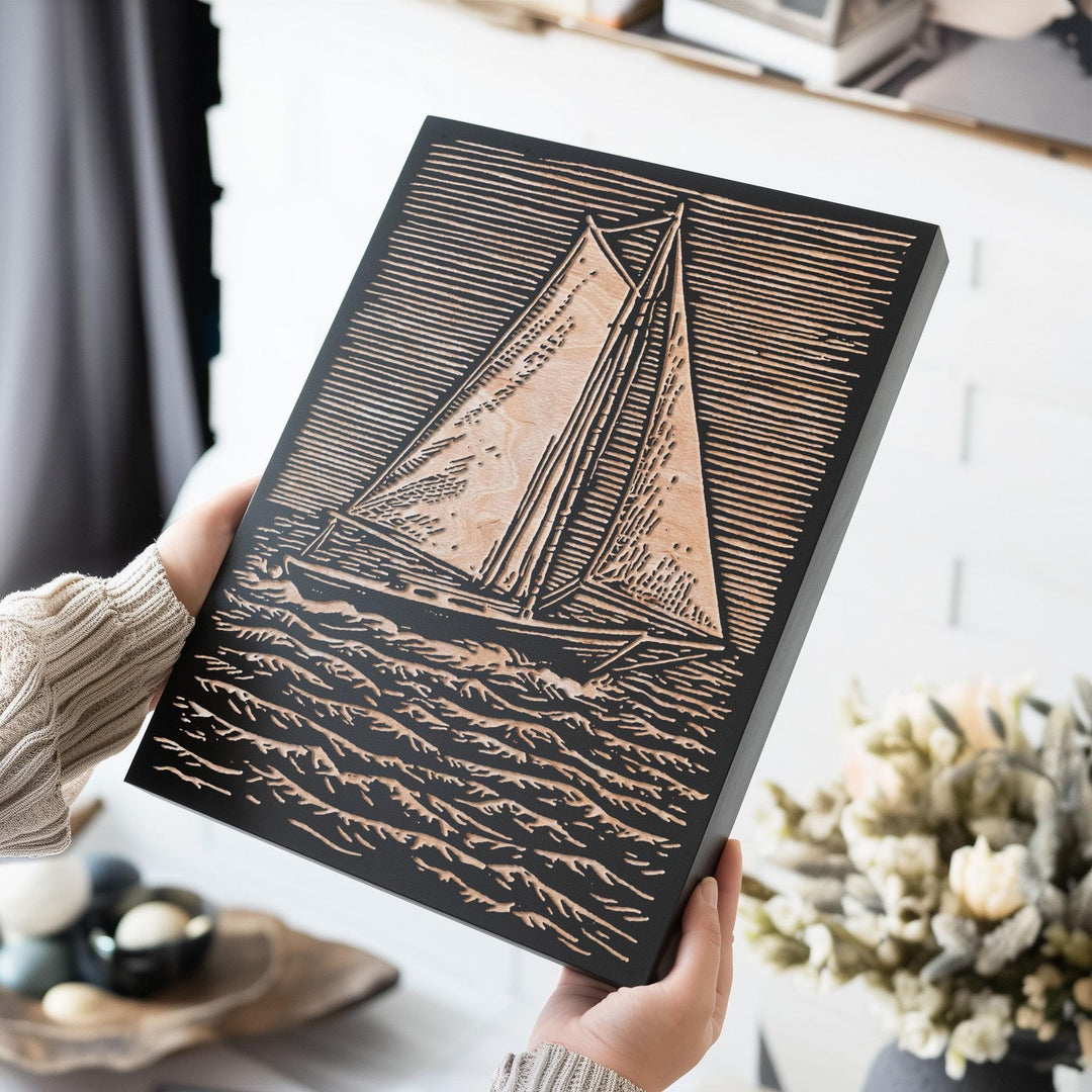 Single Mast Sailboat Engraved Wood Panel