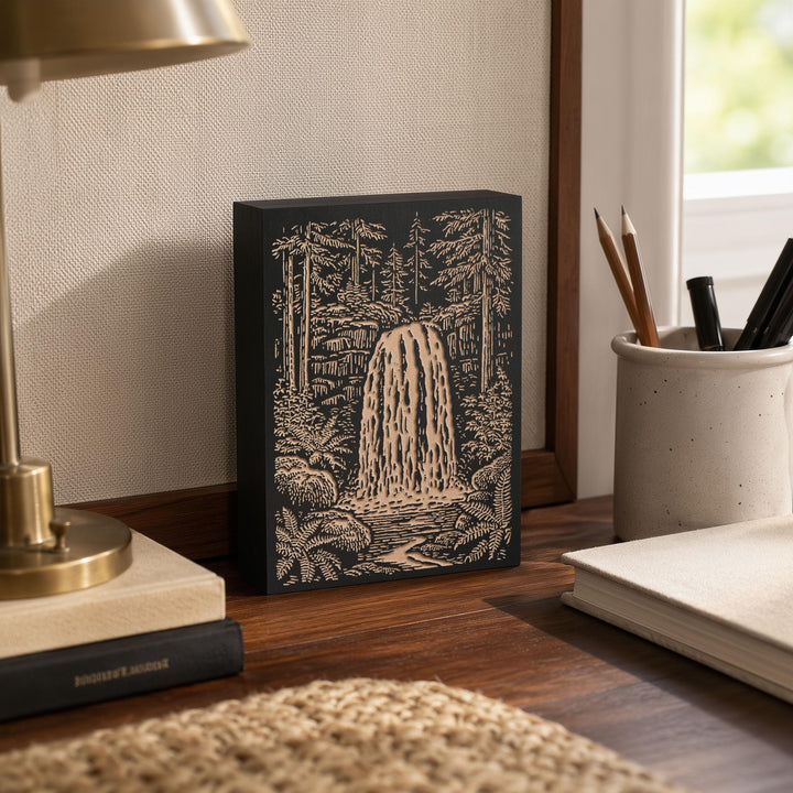 Waterfall in Forest Engraved Wood Panel