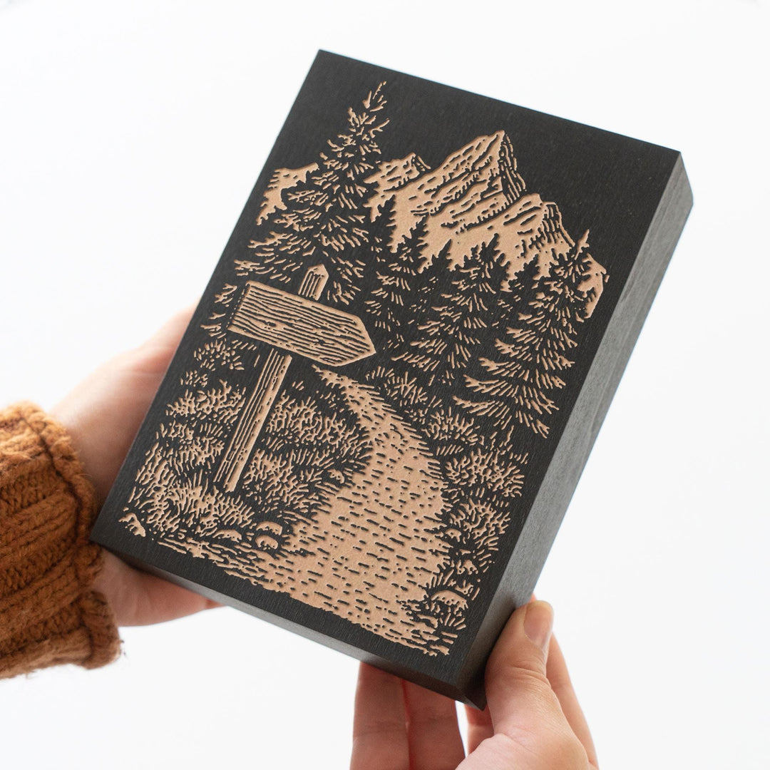 Weathered Hiking Trail Sign Engraved Wood Panel