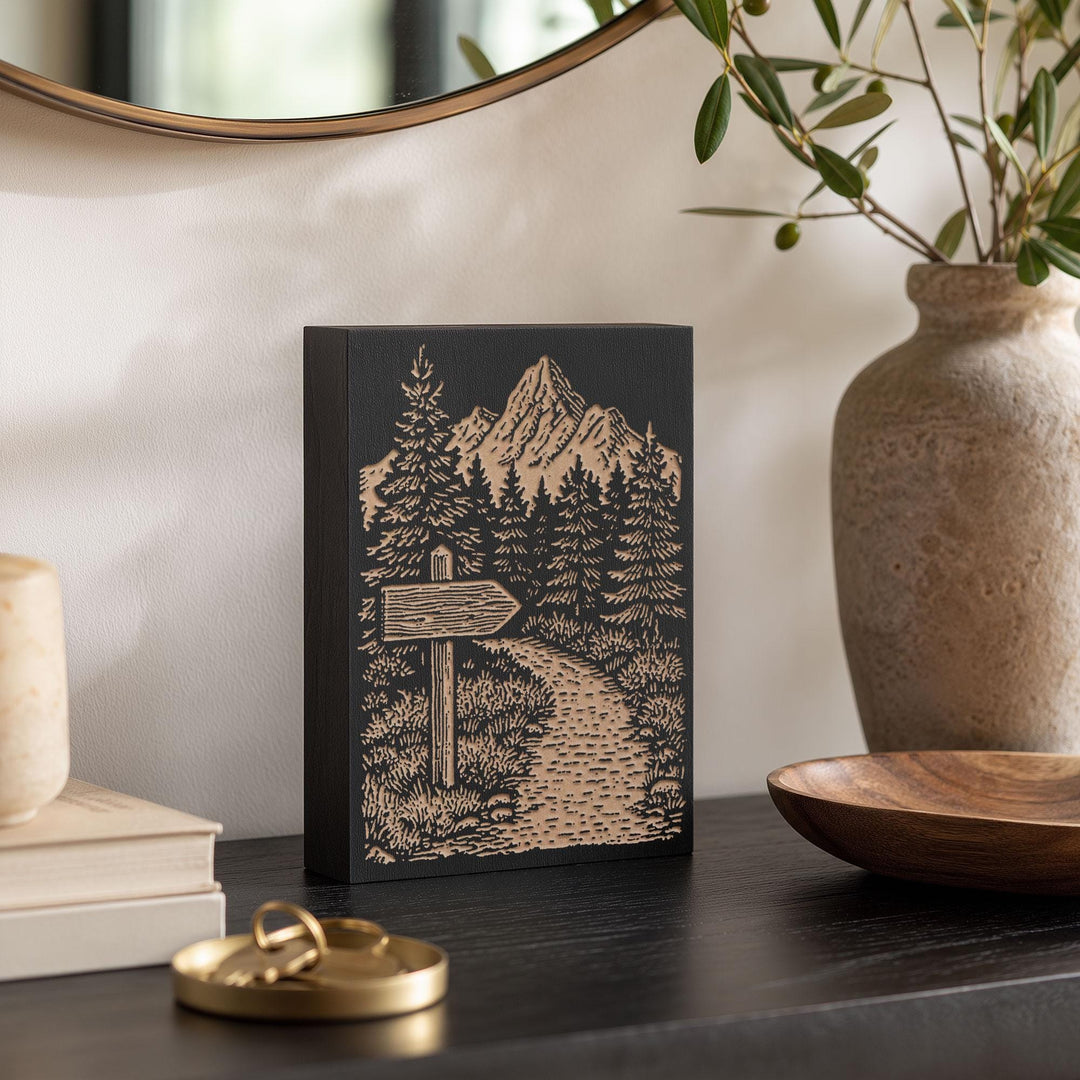 Weathered Hiking Trail Sign Engraved Wood Panel