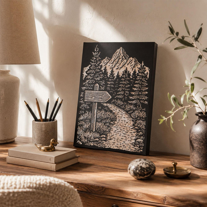 Weathered Hiking Trail Sign Engraved Wood Panel