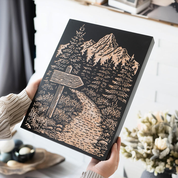 Weathered Hiking Trail Sign Engraved Wood Panel