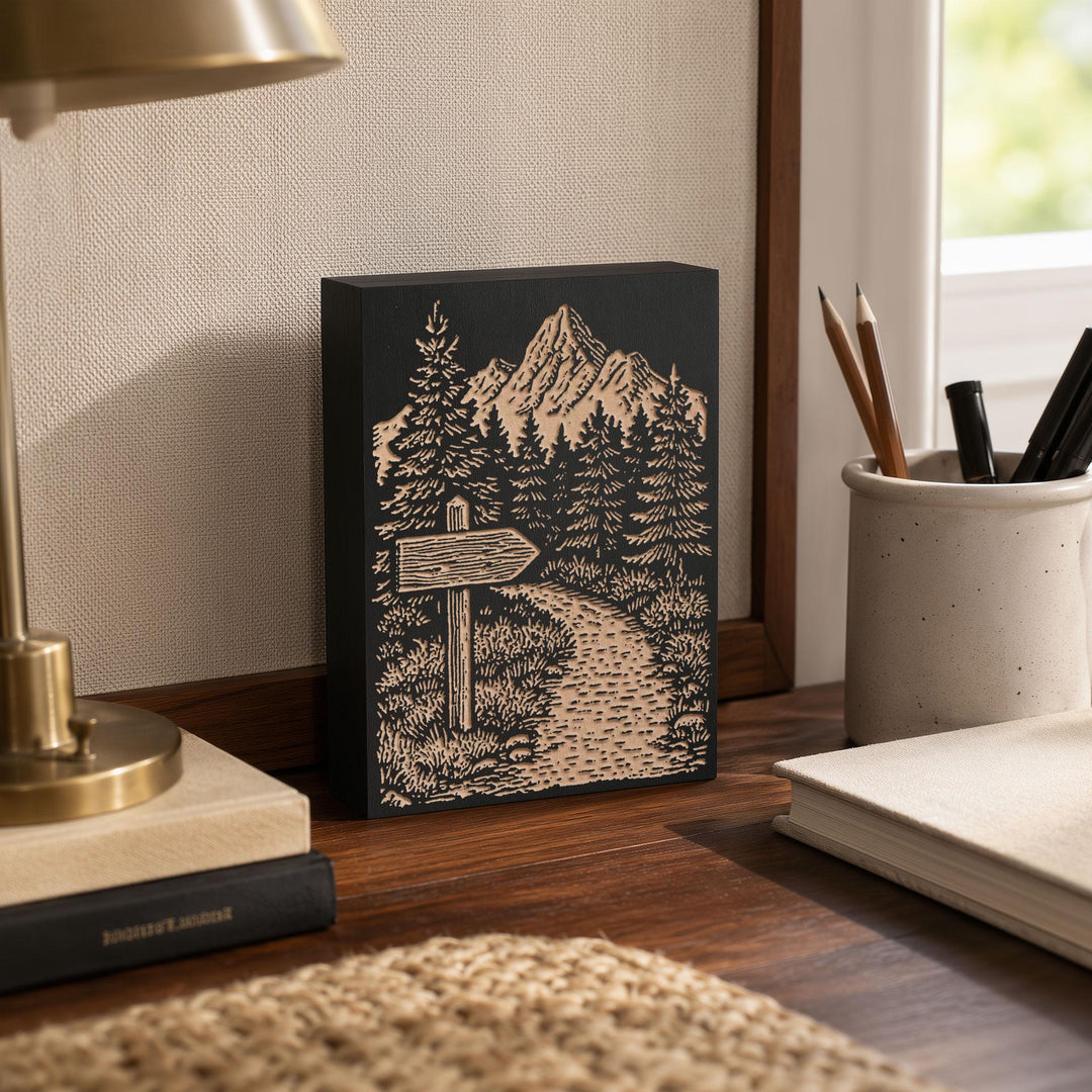 Weathered Hiking Trail Sign Engraved Wood Panel