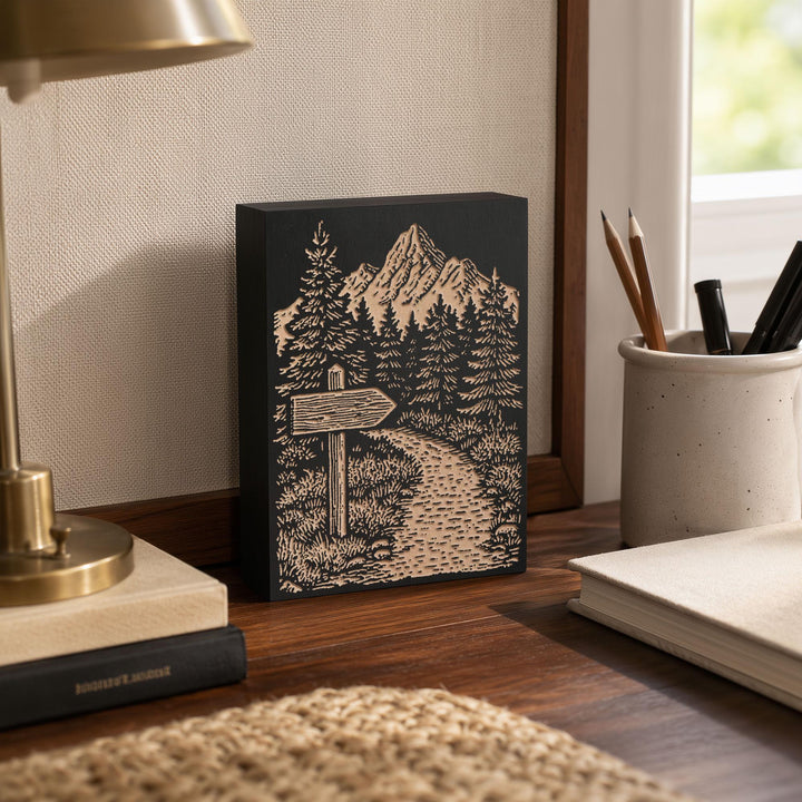 Weathered Hiking Trail Sign Engraved Wood Panel