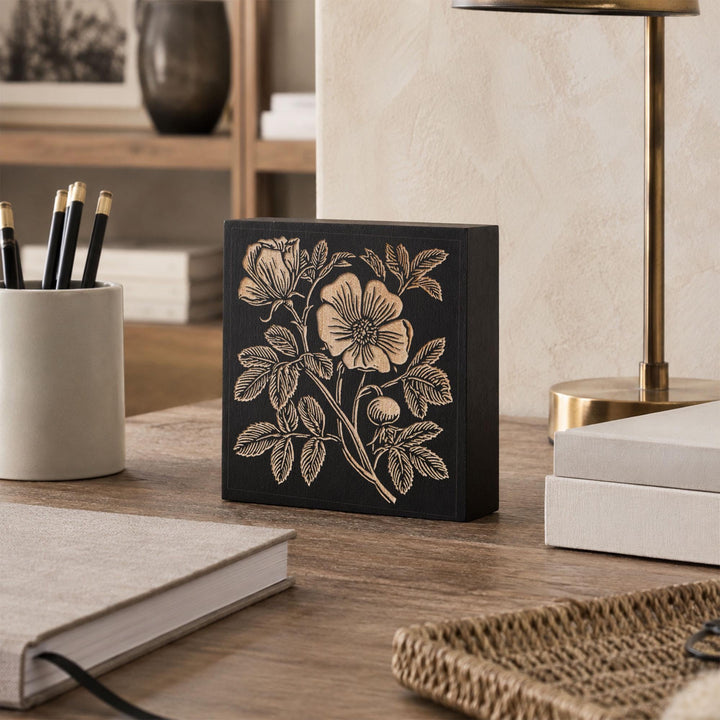 Beach Rose Engraved Wood Panel