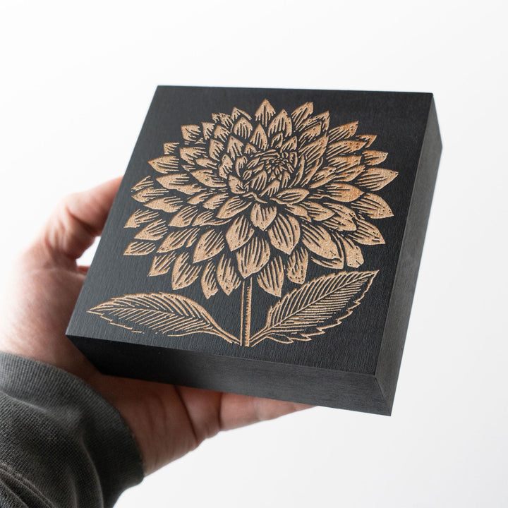 Dahlia Bloom Engraved Wood Panel