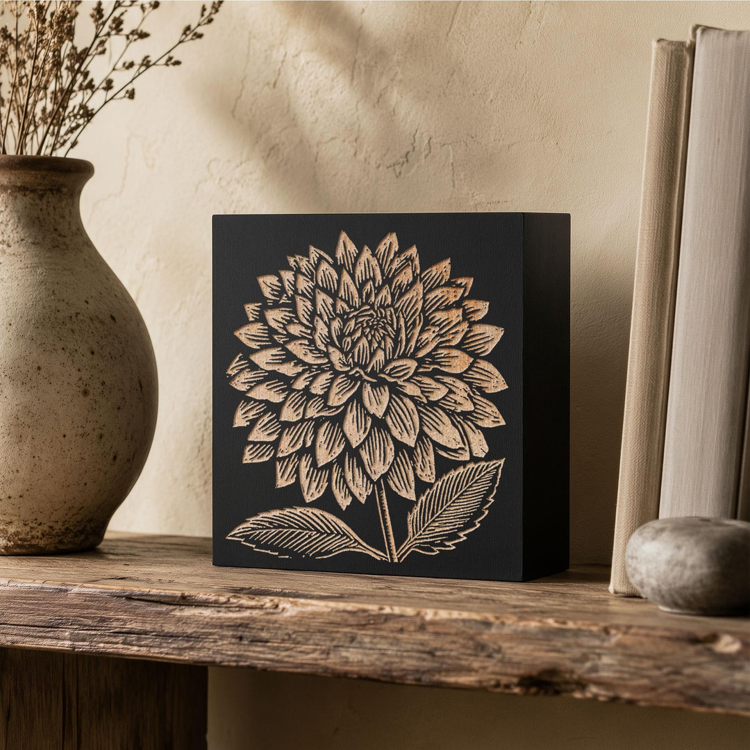 Dahlia Bloom Engraved Wood Panel