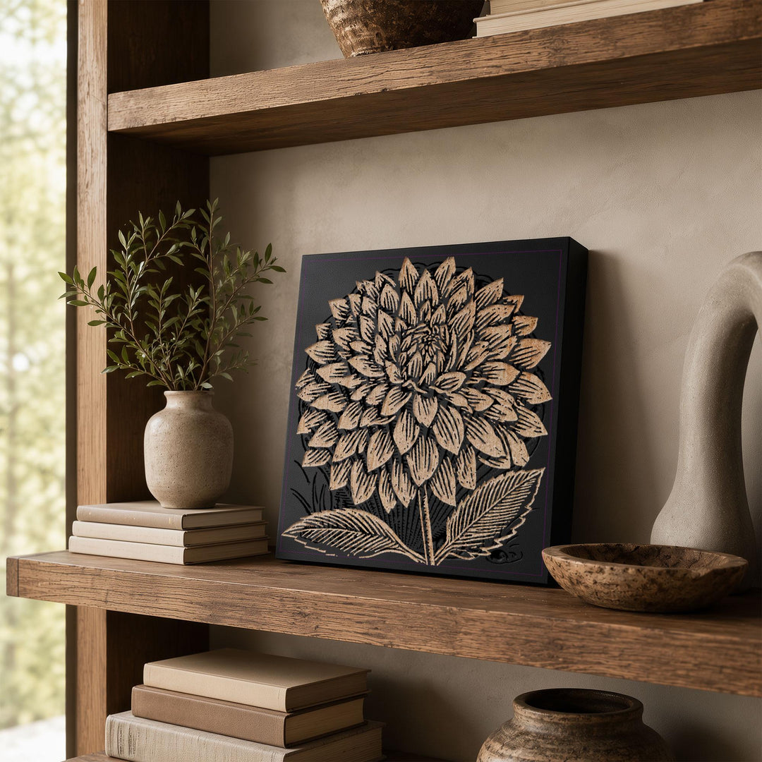Dahlia Bloom Engraved Wood Panel