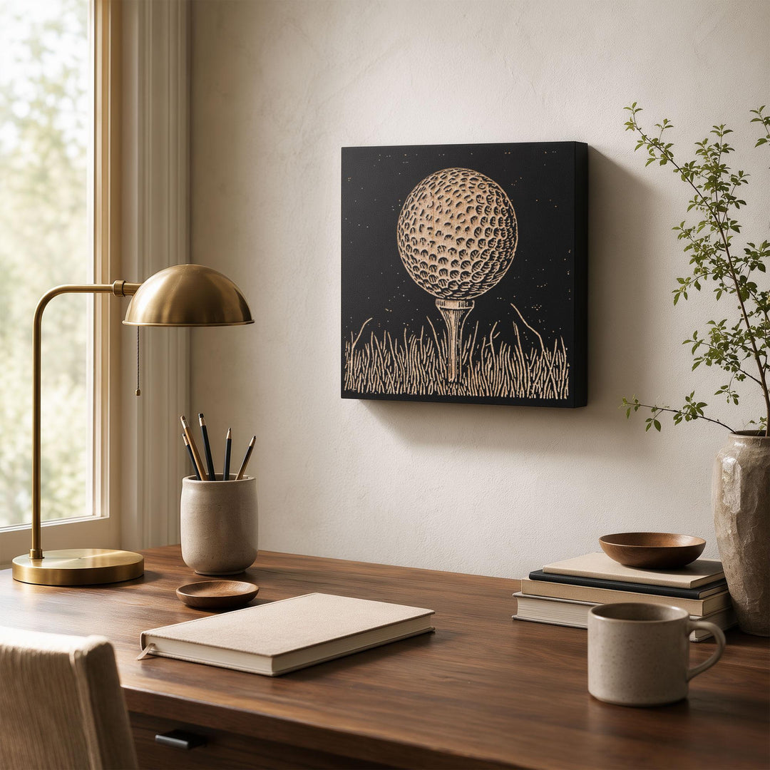 Golf Ball on Tee Engraved Wood Panel