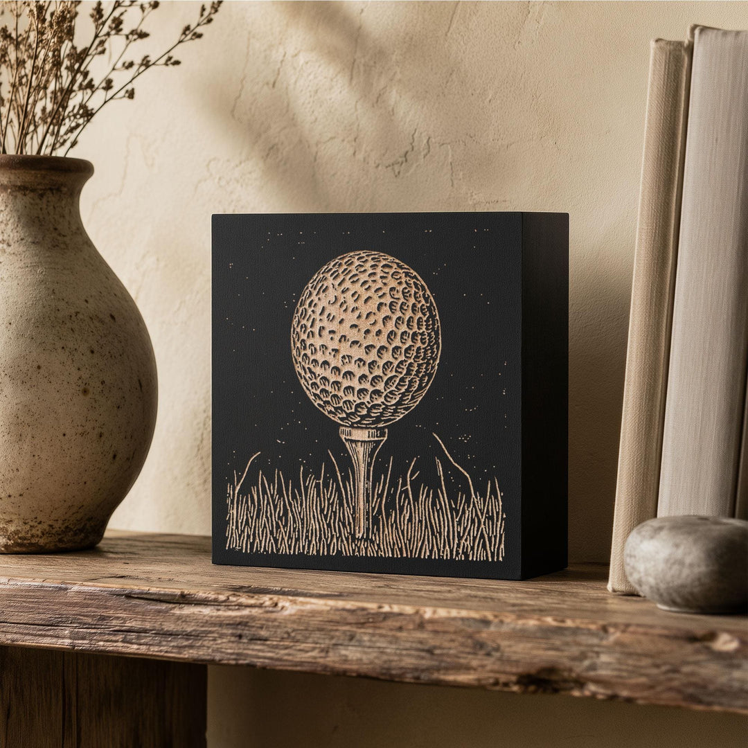 Golf Ball on Tee Engraved Wood Panel