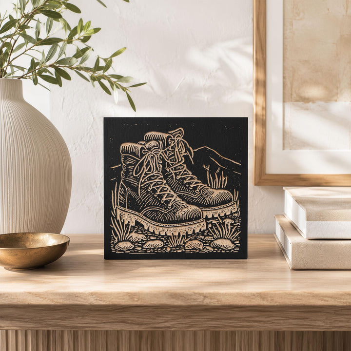 Hiking Boots Engraved Wood Panel