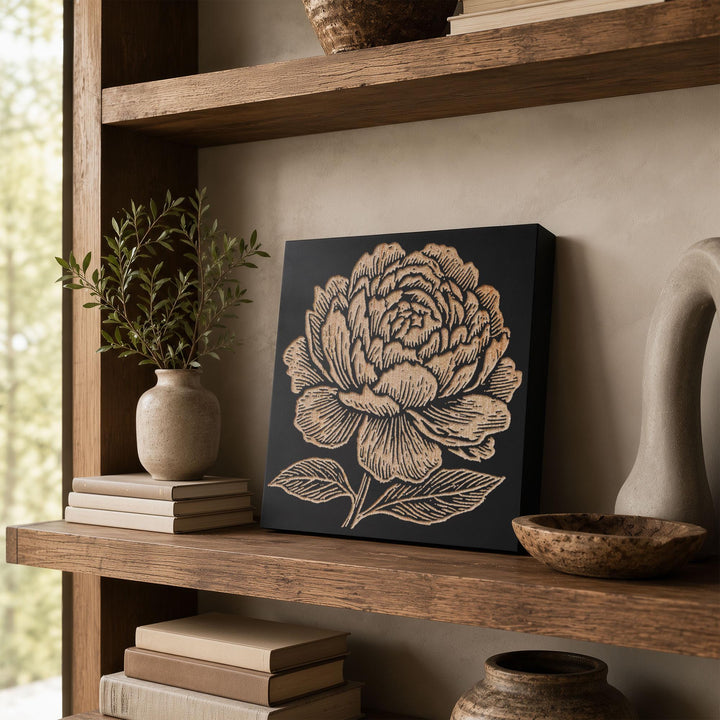 Peony Bloom Engraved Wood Panel