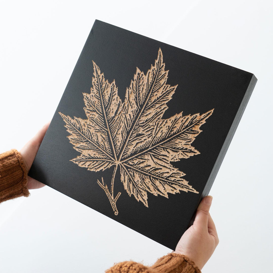 Sugar Maple Leaf Engraved Wood Panel