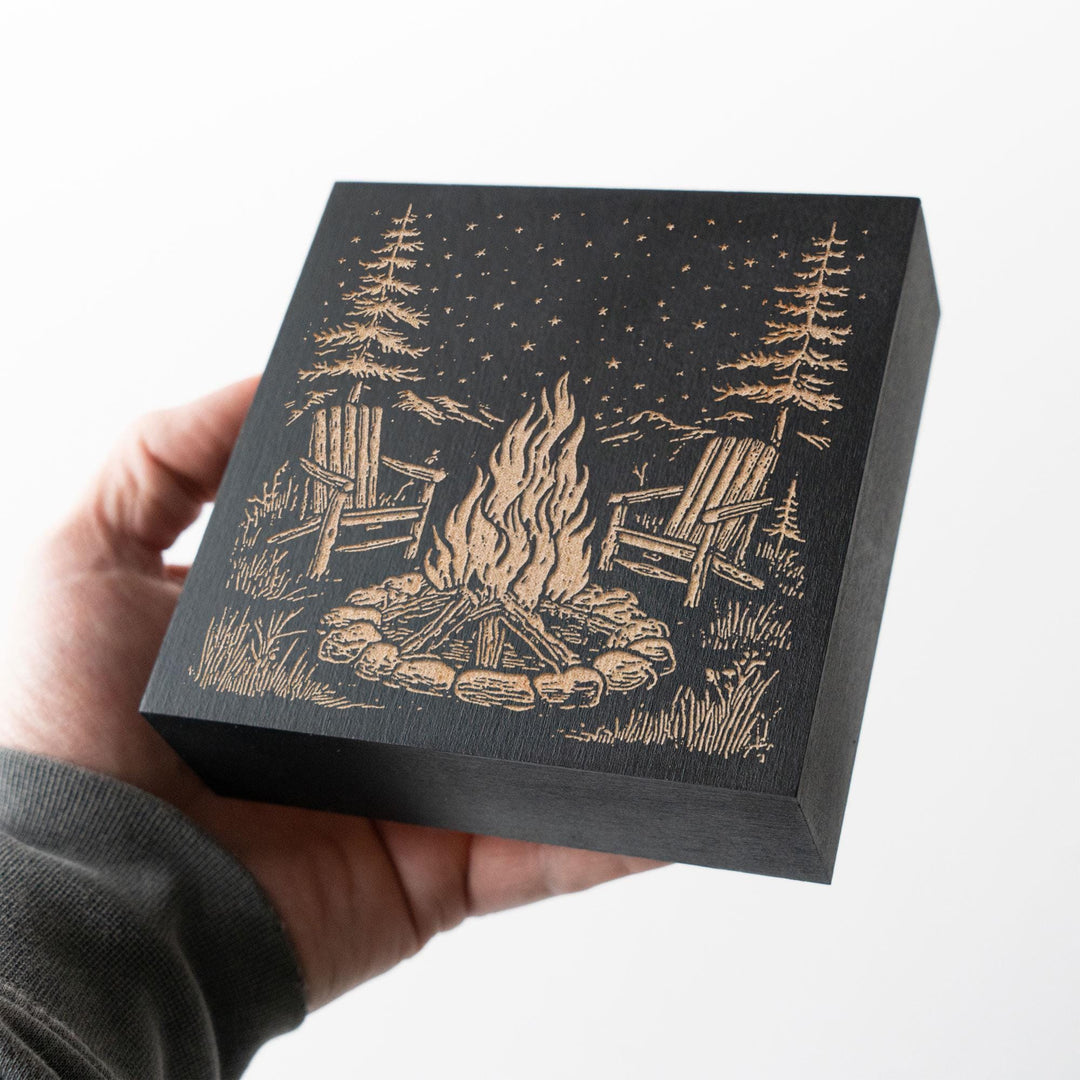 Campsite Fire Engraved Wood Panel