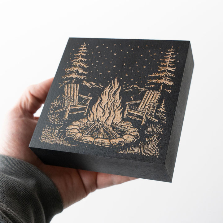 Campsite Fire Engraved Wood Panel