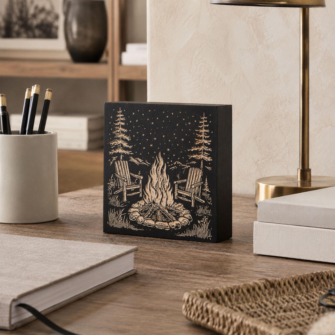 Campsite Fire Engraved Wood Panel