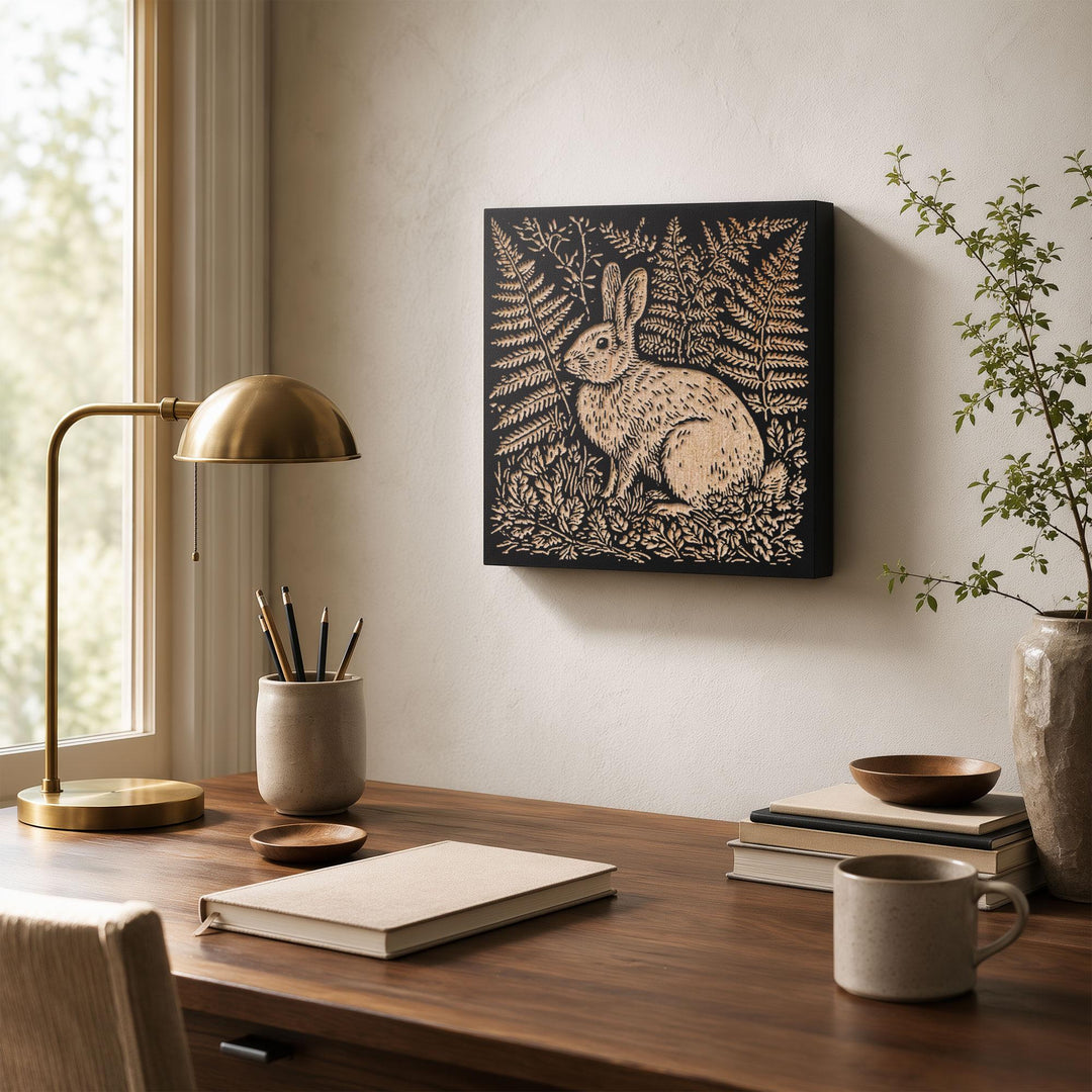 Cottontail Rabbit Engraved Wood Panel