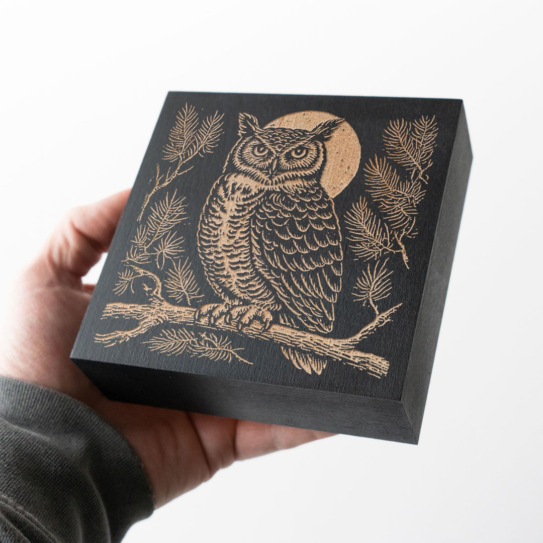 Great Horned Owl Engraved Wood Panel