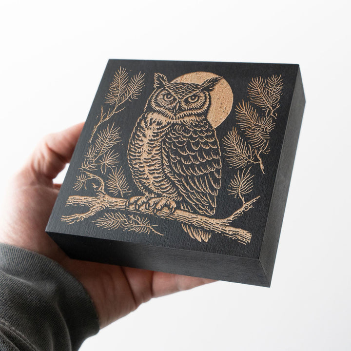 Great Horned Owl Engraved Wood Panel