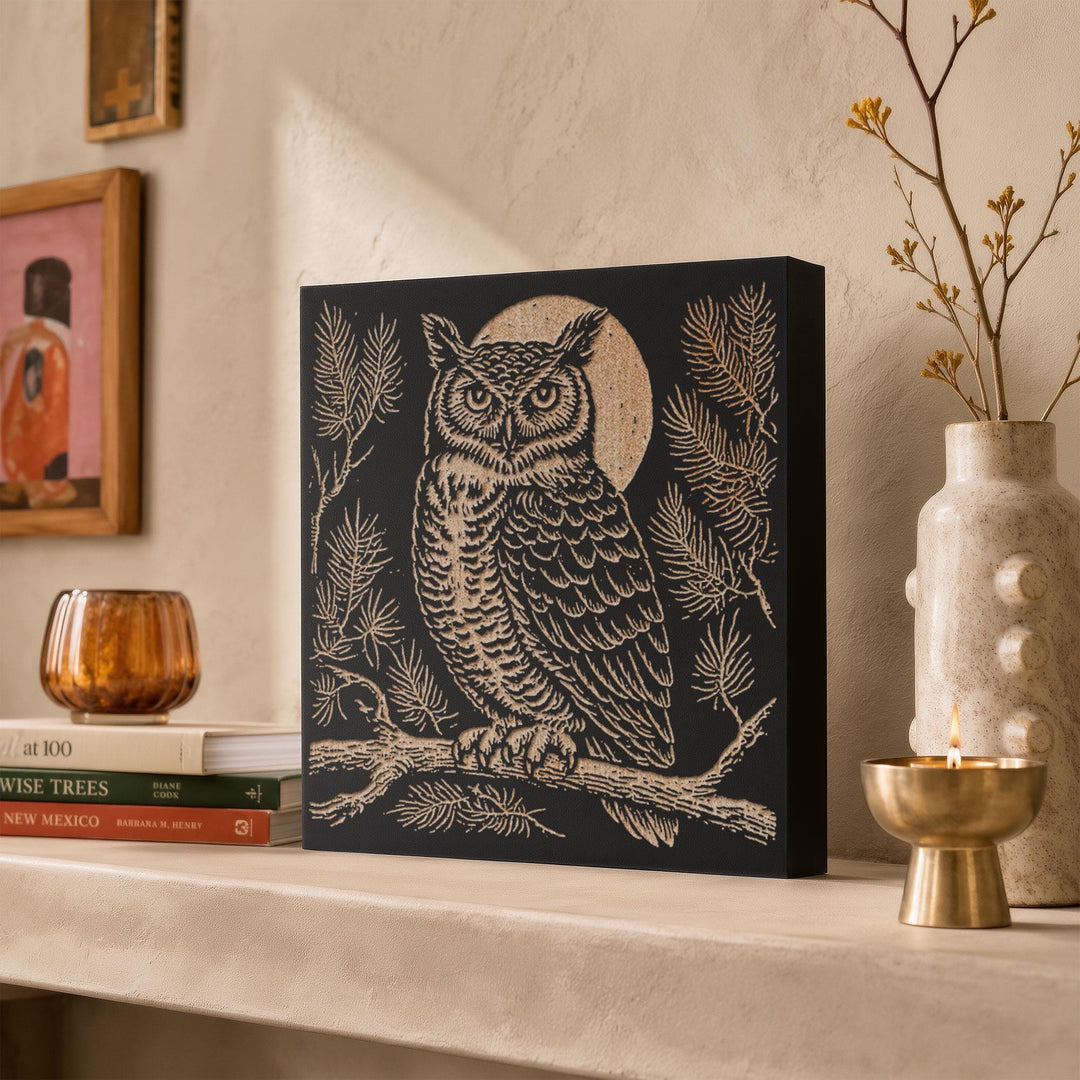 Great Horned Owl Engraved Wood Panel