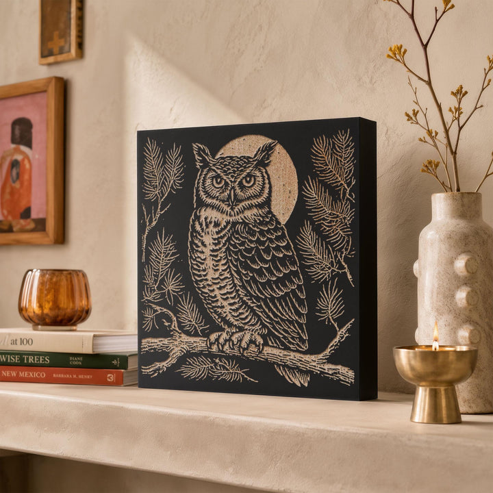 Great Horned Owl Engraved Wood Panel
